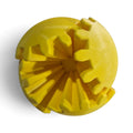 Gear Ball Sense fechada: bola amarela de gomos dentados com as engrenagens pretas à mostra