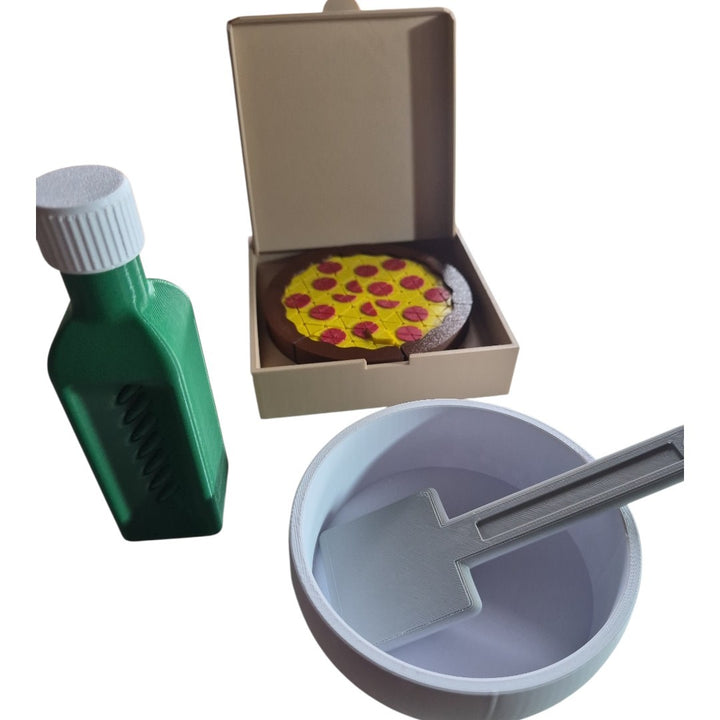 Kit Pizzaria Sense completo — caixa, pizza, pá, prato e garrafinha de azeite